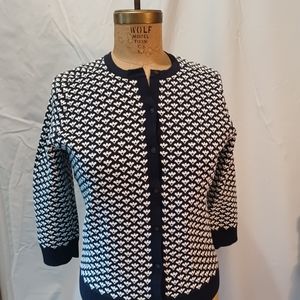 Ann Taylor Navy and White Knit Cardigan Size L